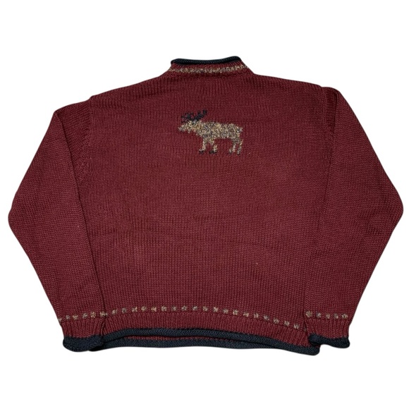 Vintage Y2K Moose Nature knit Mockneck Sweater Size XL Earth Tones Gorpcore - Picture 6 of 9